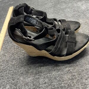 UGG Black Suede Espadrille Wedge Sandals‎ Women's Size 8 Platform Ankle Strap